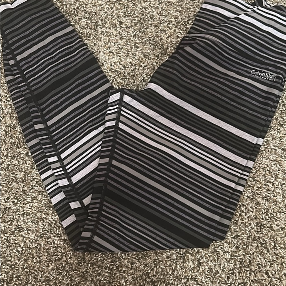 Calvin Klein Black and Gray Striped Leggings